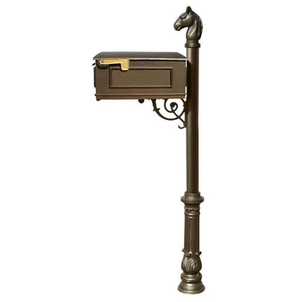 Lewiston Mailbox System with Post Ornate Base & Horsehead Finial, Bronze LM-701-LPST-BZ - main